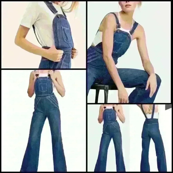 Free People We The Free Chasing Rainbow s Rolling Hills Denim Overalls Size 0 - Picture 1 of 15